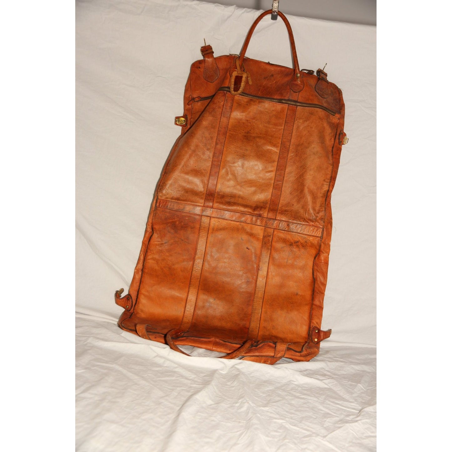 Vintage R.O.N.A. Go Anywhere Leather Garment Bag 1970's Handmade Argentina Hanging Clothing Bag