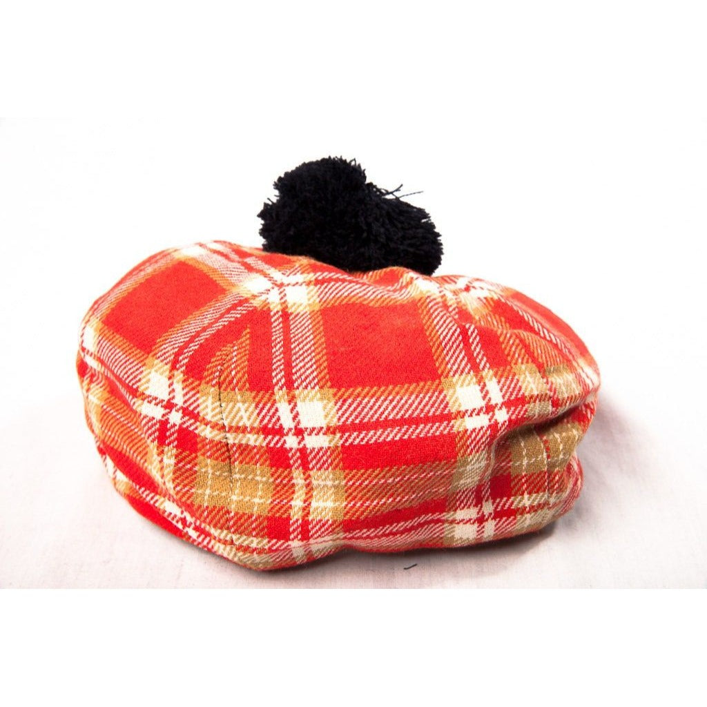 Vtg 1960's Hand Tailored Foxhunter Cap Hat Shannon Airport Ireland Tan & Red Plaid Pom Pom Vintage