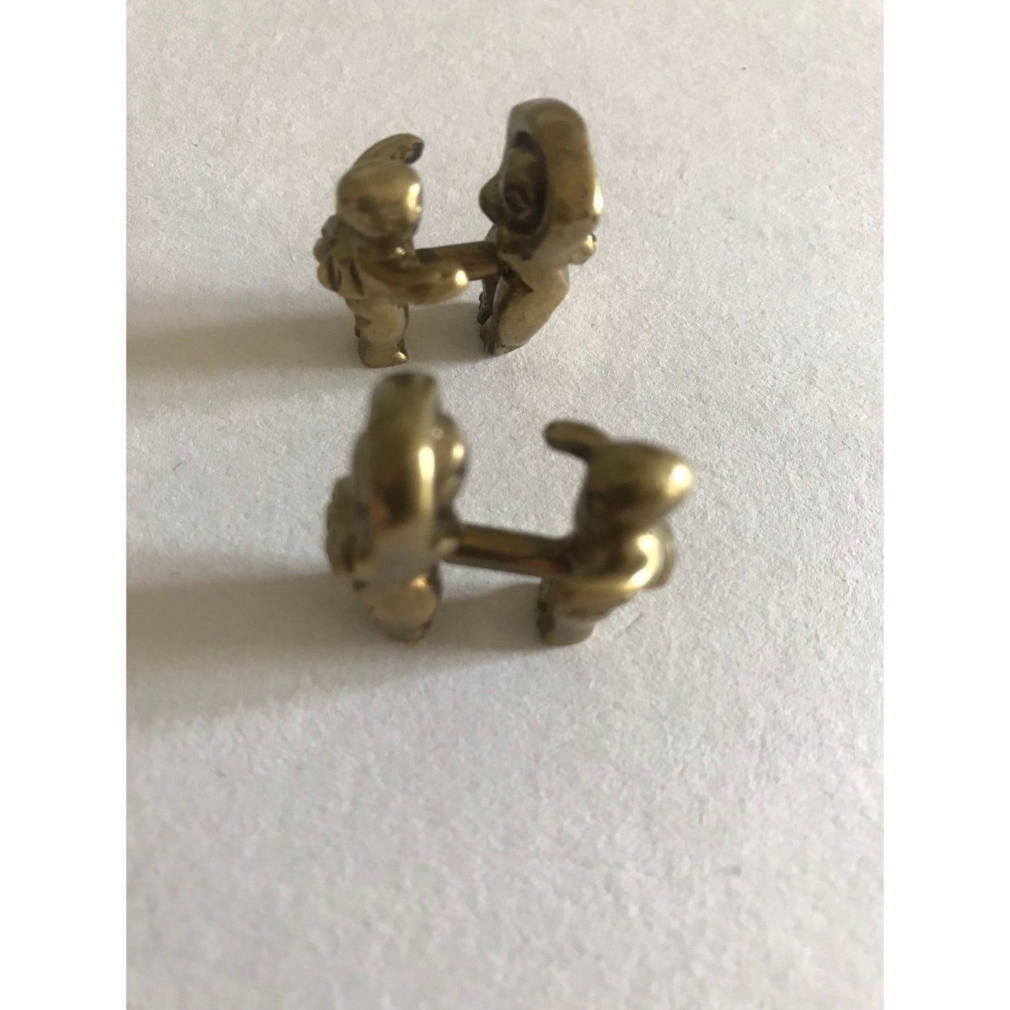 Vtg 1970's Male Female Screw Together Molten Brass Cufflinks Brutalist Modernist Cubist Abstract