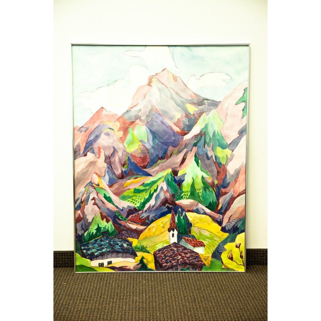 1970's Johanna Haas Art Watercolor Painting,  "The Alps Pastel Mountains", Signed Framed Fine Art Local Pick Up Available