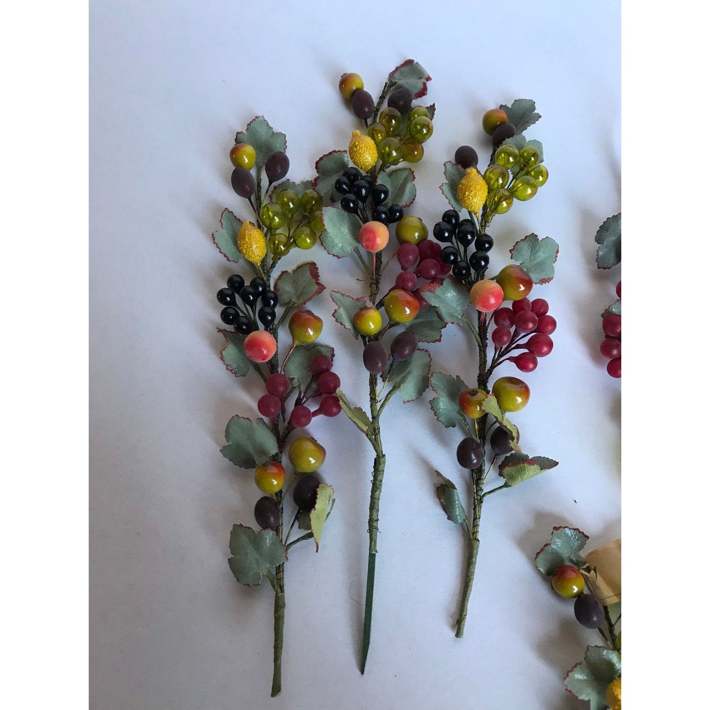 Vtg 1945-1949 Handmade Della Robbia Style Floral Fruit Stem Artificial Flowers Made In Germany Lot Of 13 Stems