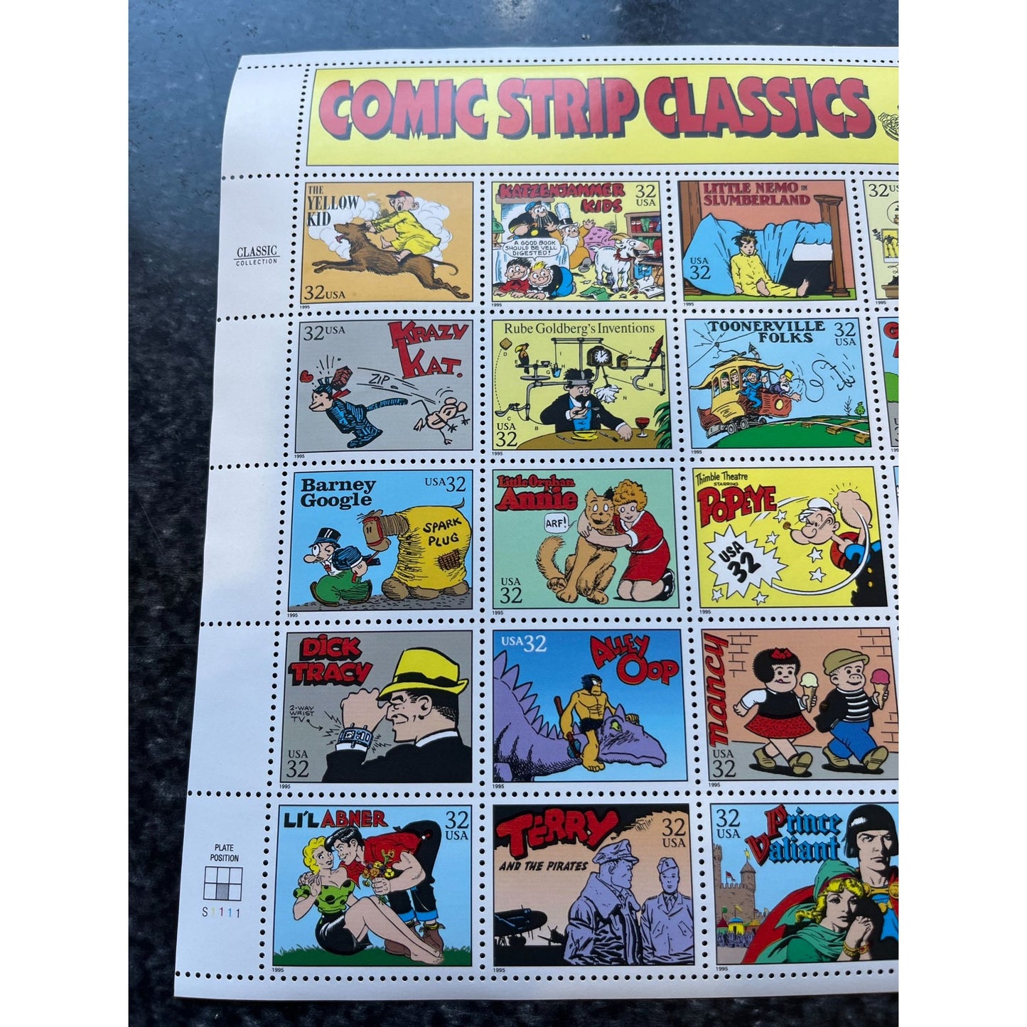 Vintage Comic Strip Classics Sheet Of Historic Postage Stamps #3000 – 1995 32c Comic Strip Classics