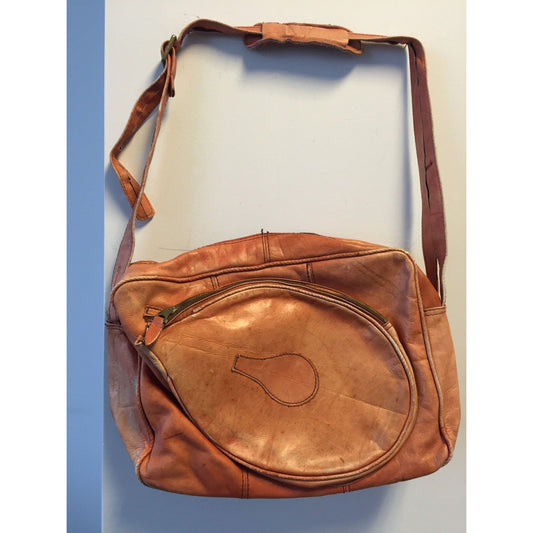 Vintage 1970's Racquet Tennis Handmade Cowhide Leather Shoulder Bag Made In Columbia