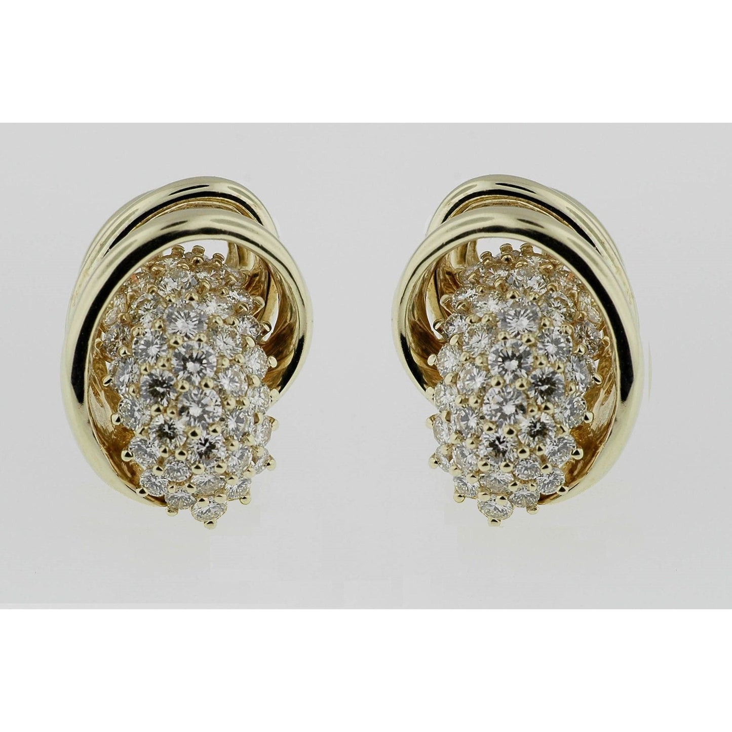 Vintage Earrings JOSE HESS, Diamond  In 14 Karat Yellow Gold, Designer Cluster, Non Pierced