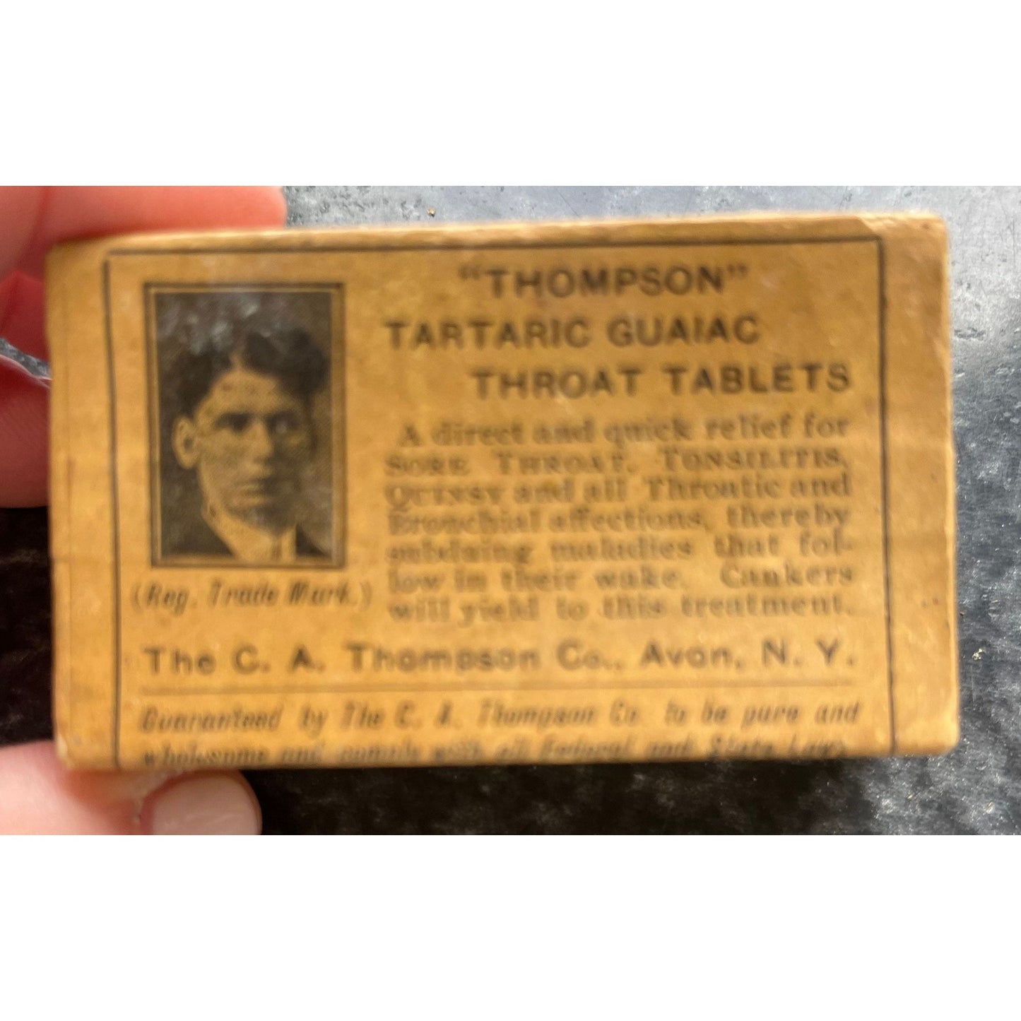 Antique Medicine "Thompson" Tartaric Guaiac Throat Tablets Thompson Co. Avon, N. Y. Sealed Box Collector's Items