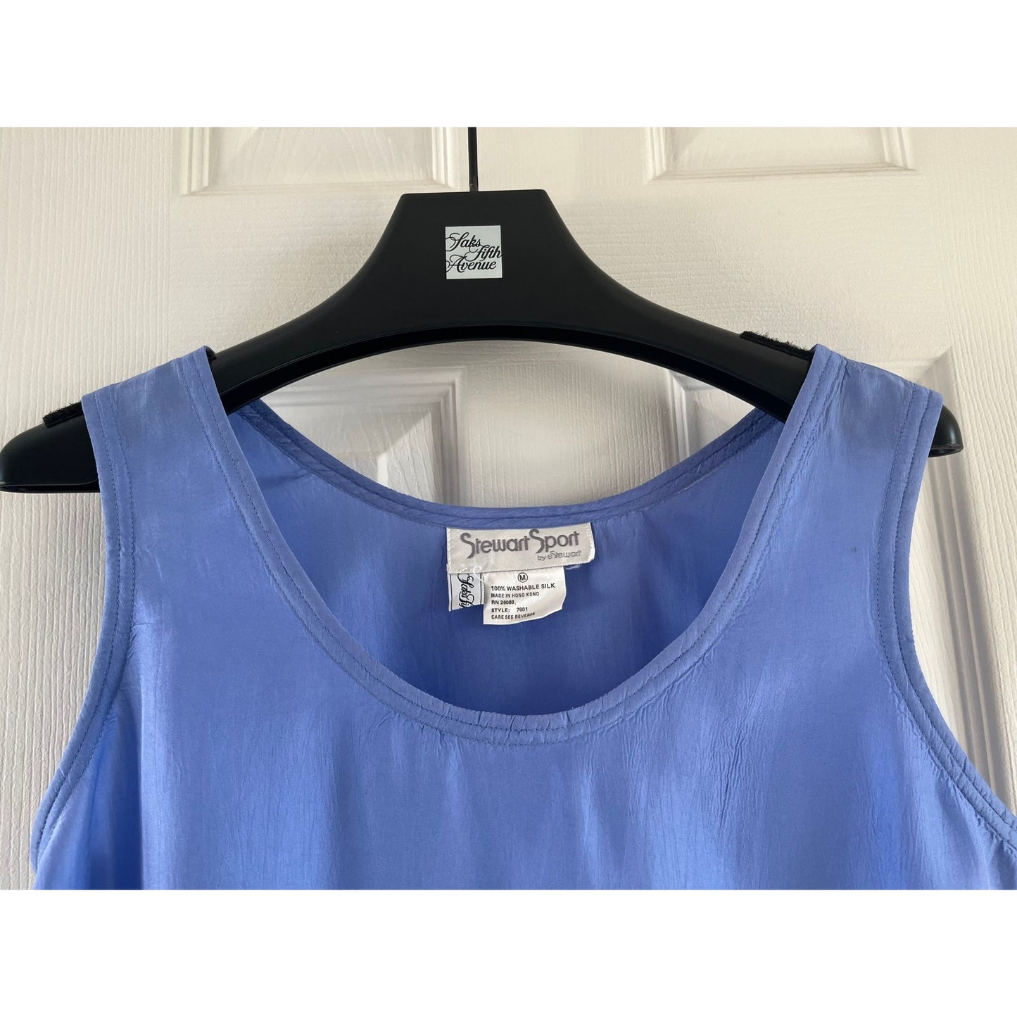 Vtg 1980's Stewart Sport By eStewart Sleeveless Blouse Top Saks Fifth Avenue Washable Silk Blue M