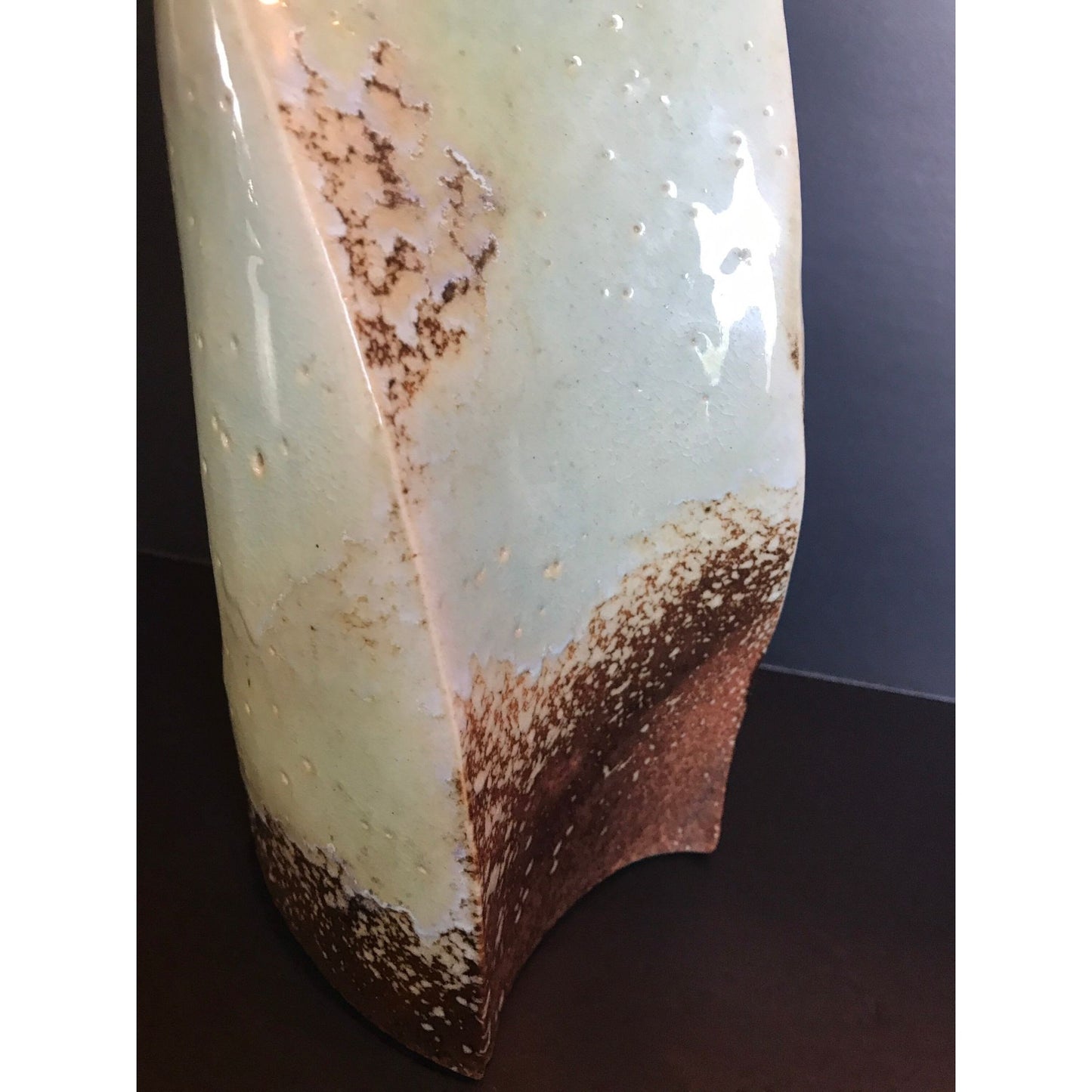 Vintage 1970's "Wavy Curvy" Handmade Ceramic Studio Pottery Vase Two Tone Glaze One Of A Kind