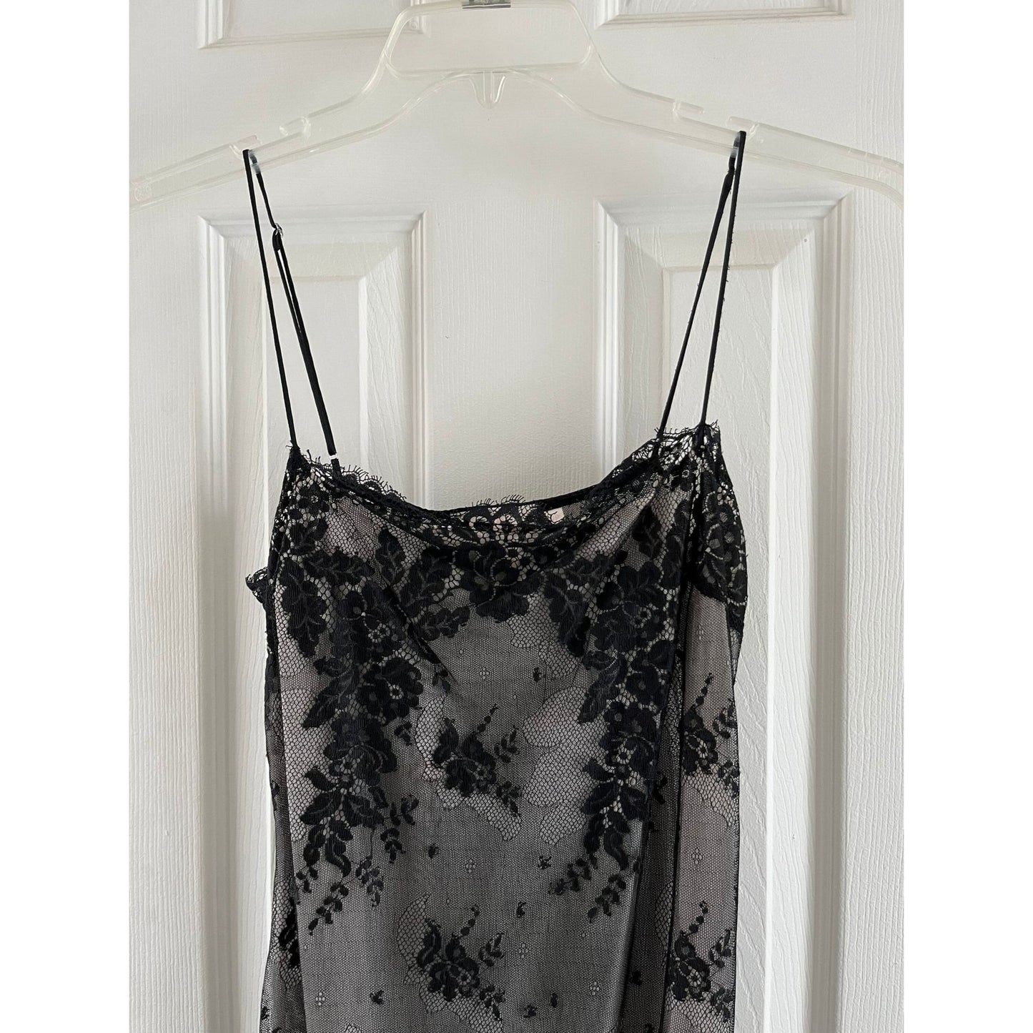 Vtg Cerie Lingerie Black Lace Floral Pattern Front Lined Negligee Size S/P Adjustable Straps