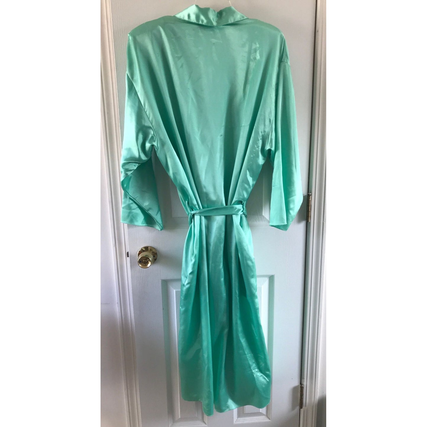 Vtg Josie By Natori Lime Green Maxi Robe Lingerie Saks Fifth Avenue Size L Shoulder Pads