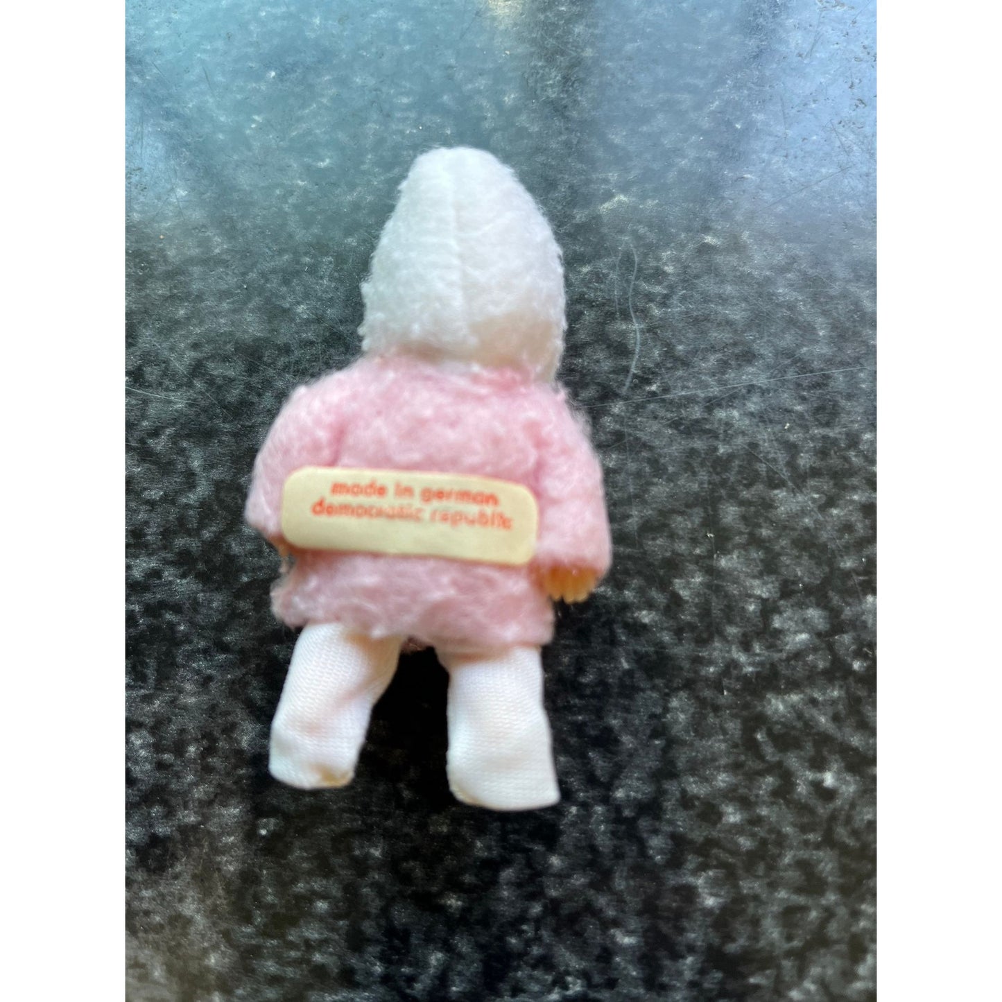 Vtg Miniature Baby Doll Pink White Coat Hat Costume Original Tag & Box Made In German Democratic Republic 2-3/4" Tall