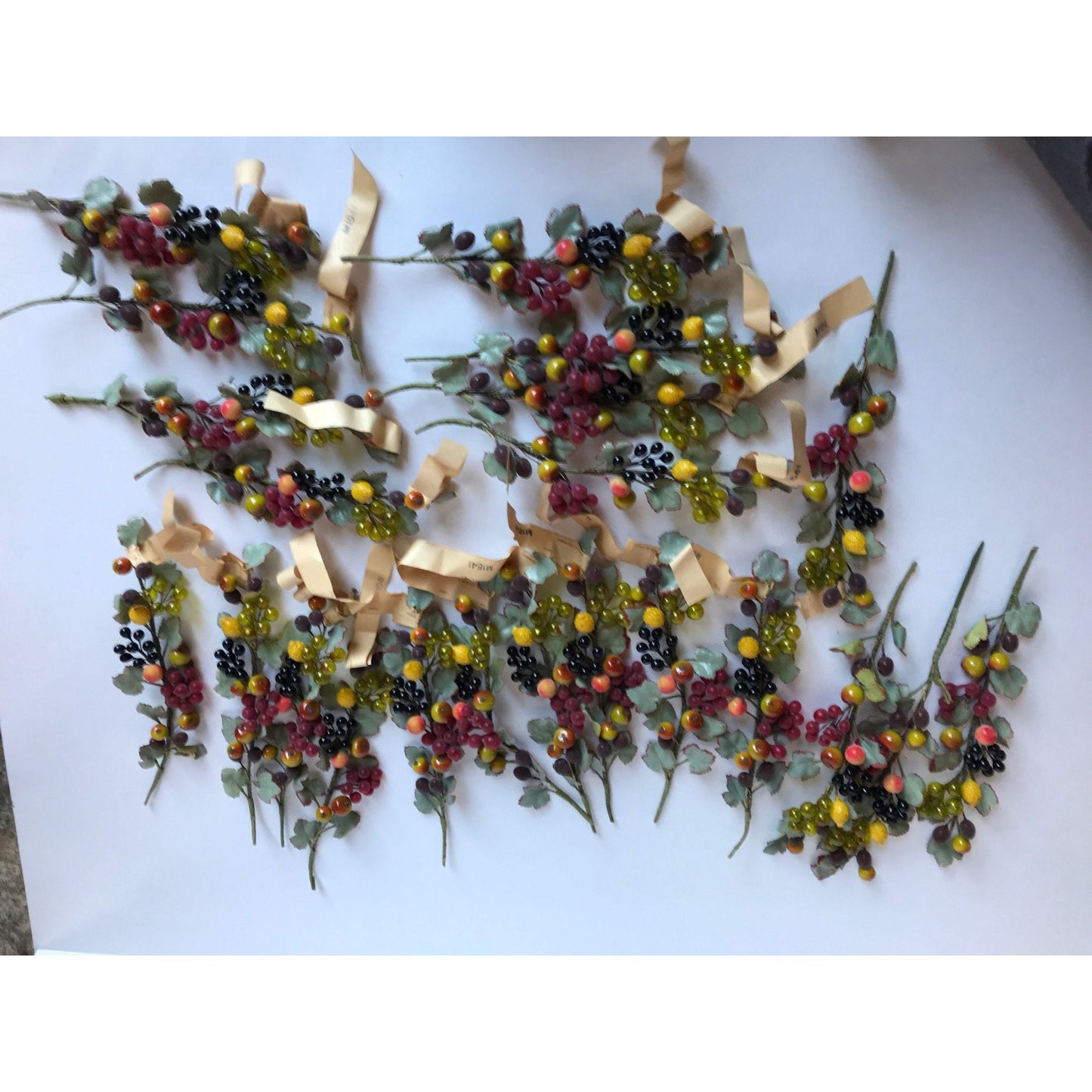 Vtg 1945-1949 Handmade Della Robbia Style Floral Fruit Stem Artificial Flowers Made In Germany Lot Of 13 Stems