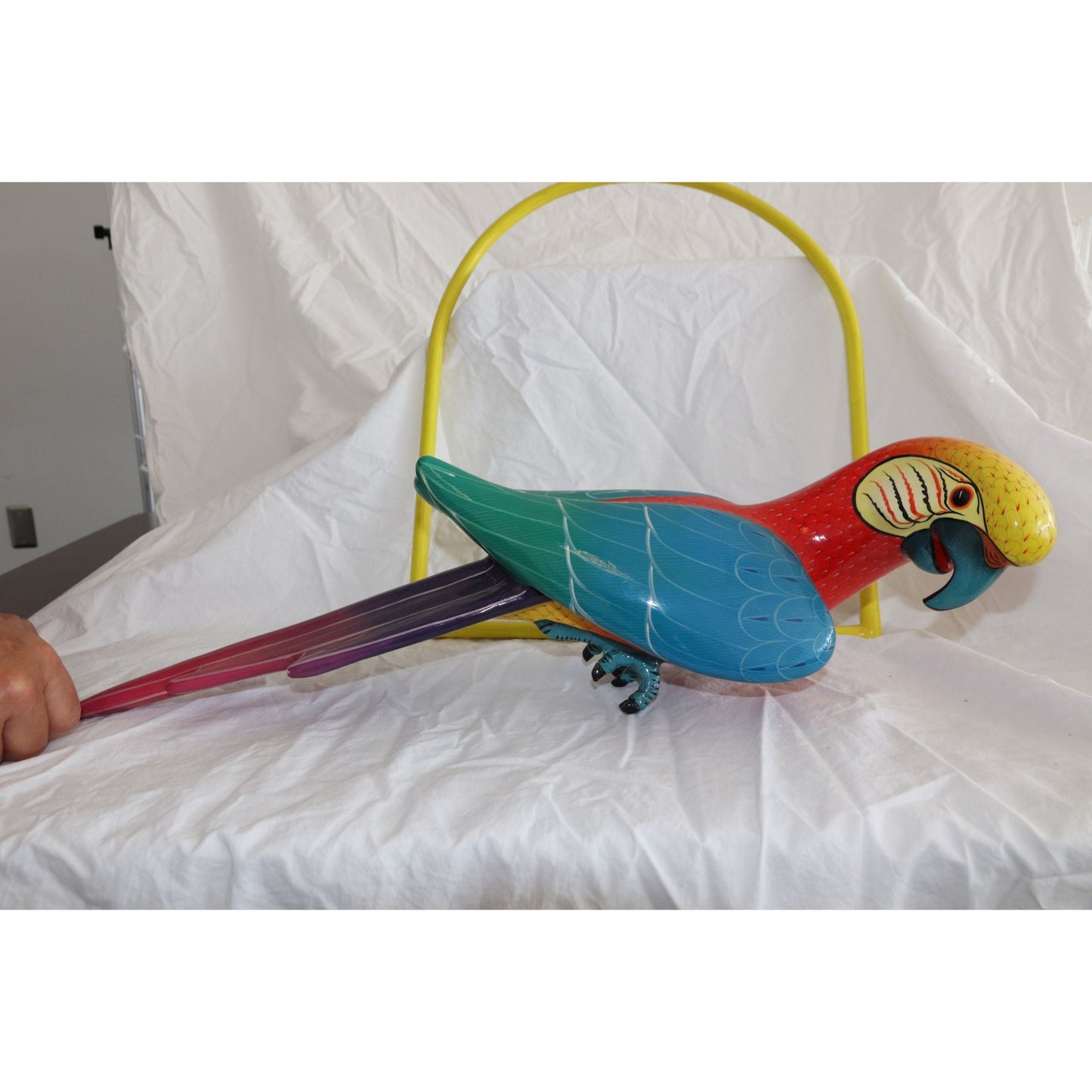 Vtg 1973 Large Sergio Bustamante Style Parrot On Yellow Perch Tlaquepaque Mexico 23"