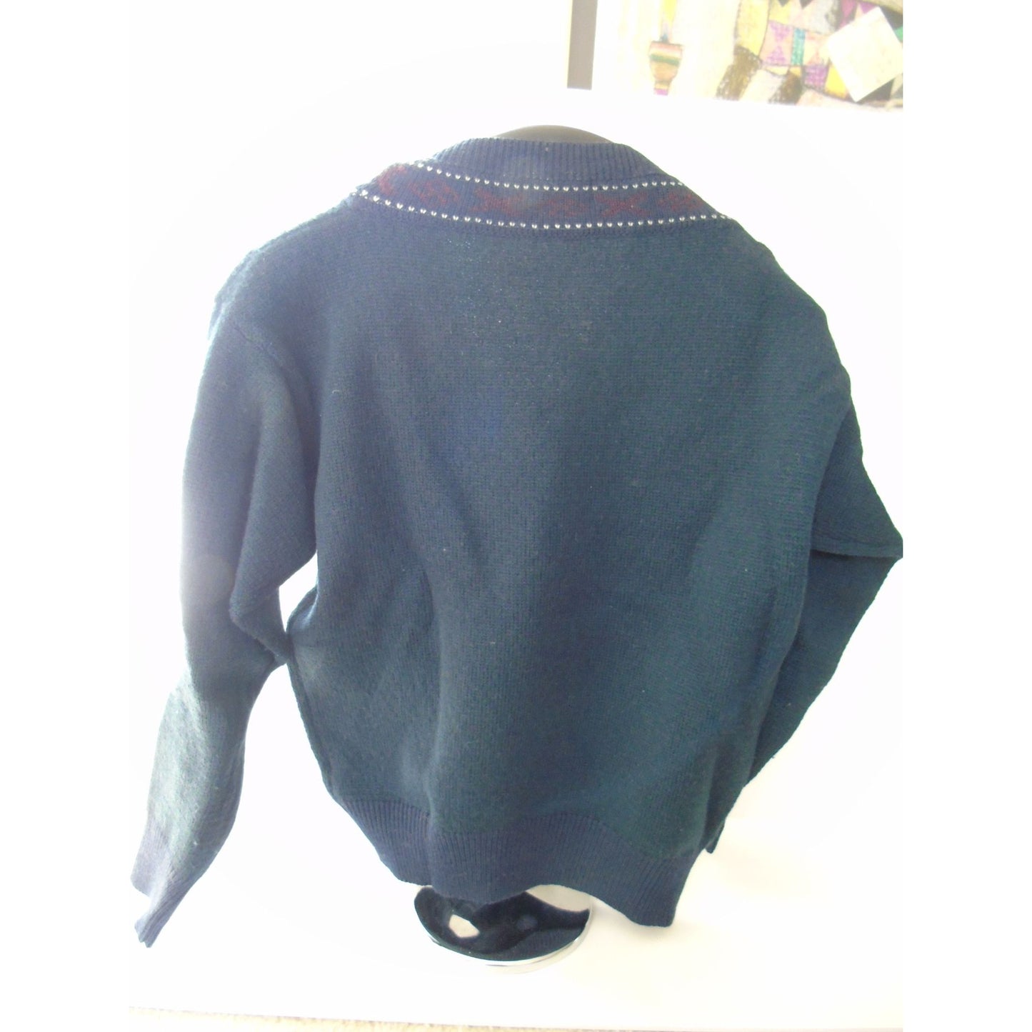 Vintage Men’s Designer Sweater Nautica V Neck 100% Wool Blue Red Green M