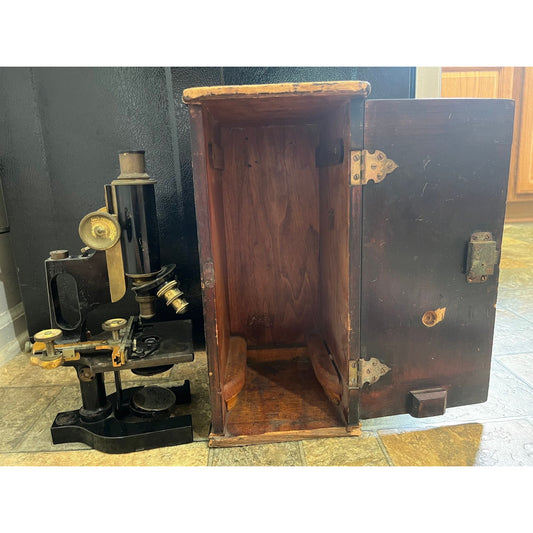 Antique Aug 24, 1897 Medicine Bausch & Lomb Microscope With Original Wooden Case 1800's