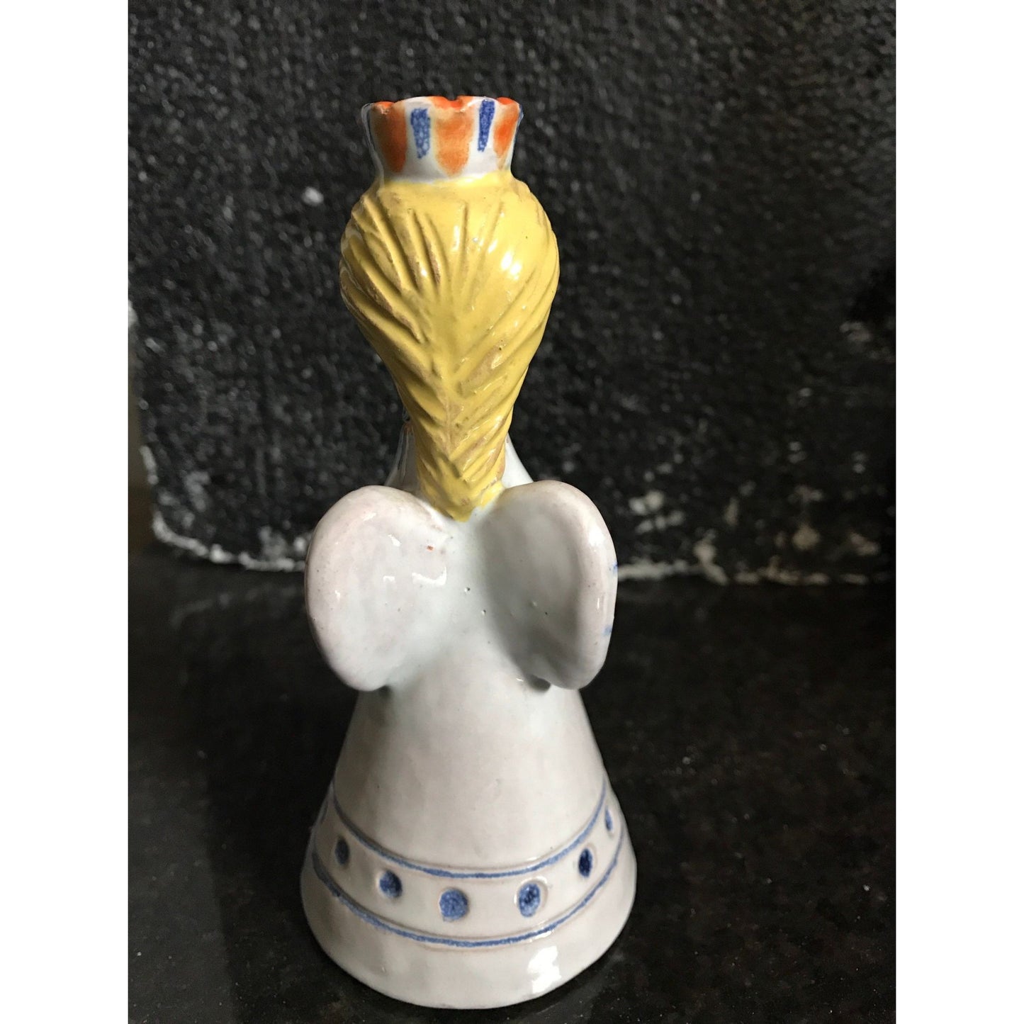 Vtg Hungarian Candle Holder Folkloric Ceramic Hand Painted Angel Miniature Taper Candle Signed By Artist