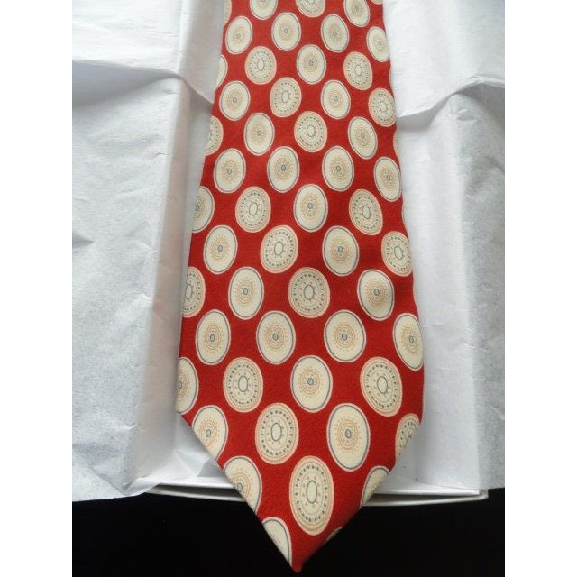 Vintage Men's OLIVER Tie Oval Pattern Made In Italy All Silk New With Out Tags Red Beige