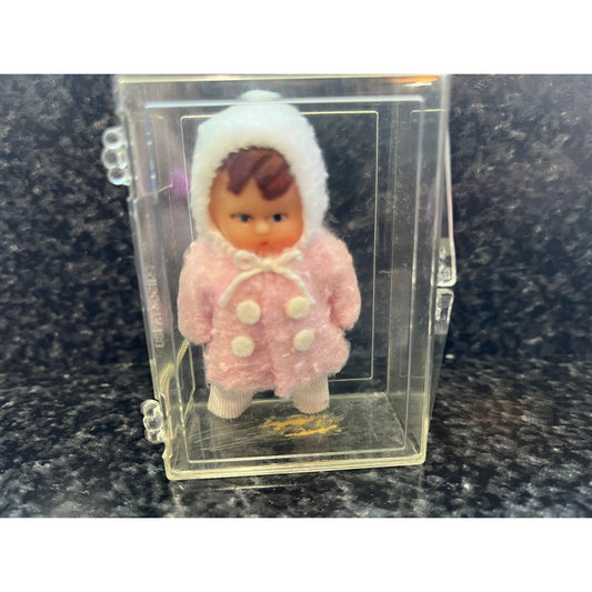 Vtg Miniature Baby Doll Pink White Coat Hat Costume Original Tag & Box Made In German Democratic Republic 2-3/4" Tall