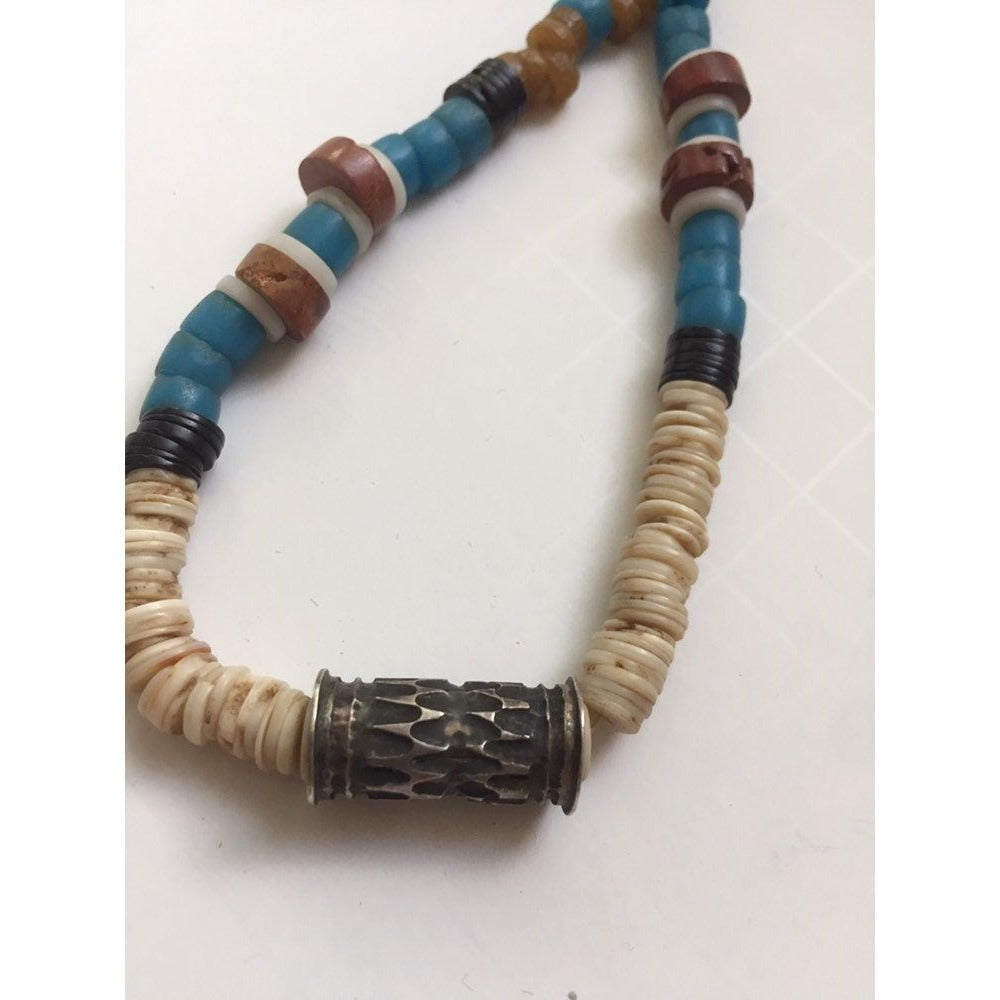 Vintage Heishi Necklace Metal Bead Graduated Shell Beads Santo Domingo Native American