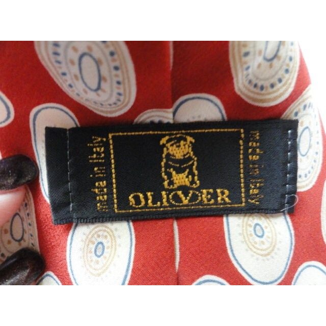 Vintage Men's OLIVER Tie Oval Pattern Made In Italy All Silk New With Out Tags Red Beige