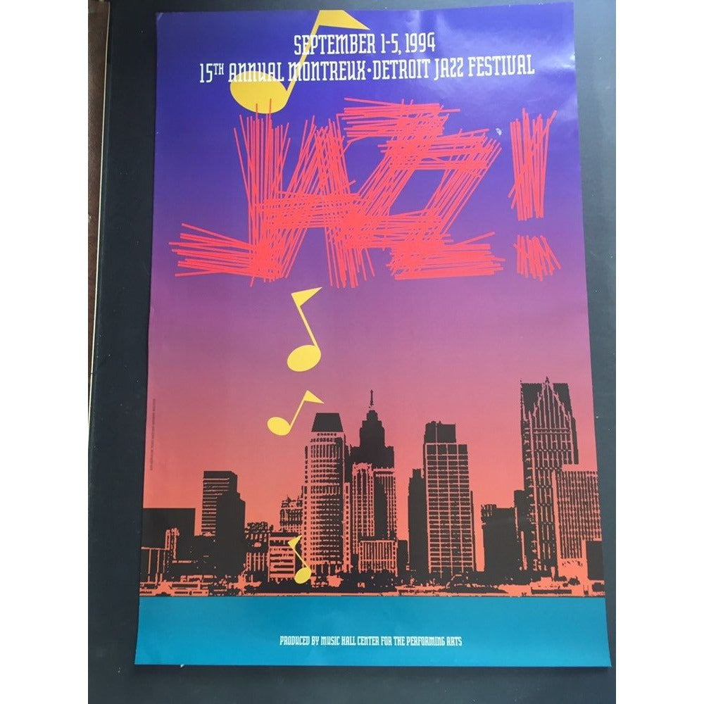 15th Annual Montreux Detroit Jazz Festival Poster "JAZZ" Detroit Sky Line 1994