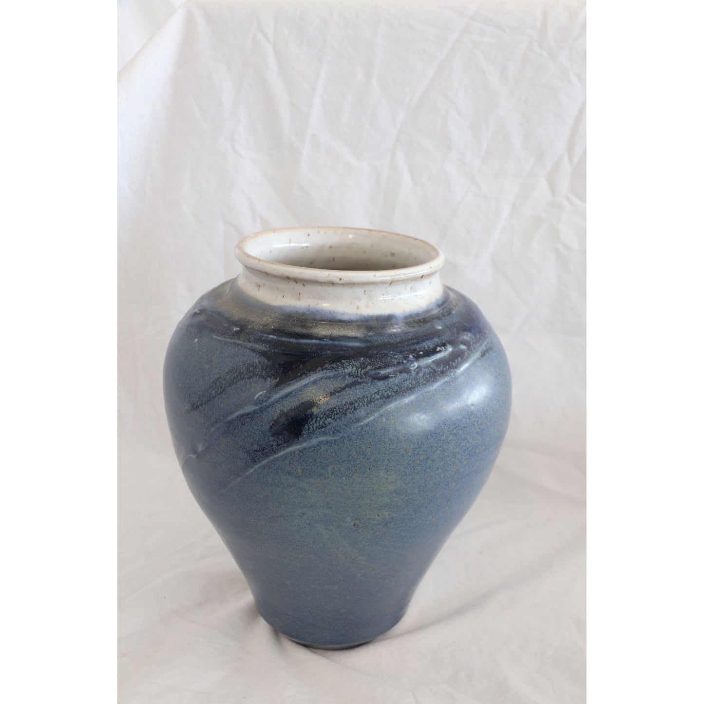 Vtg Handmade Art Fine Pottery Tapered Vase Shades Of Blue Hand Glazed