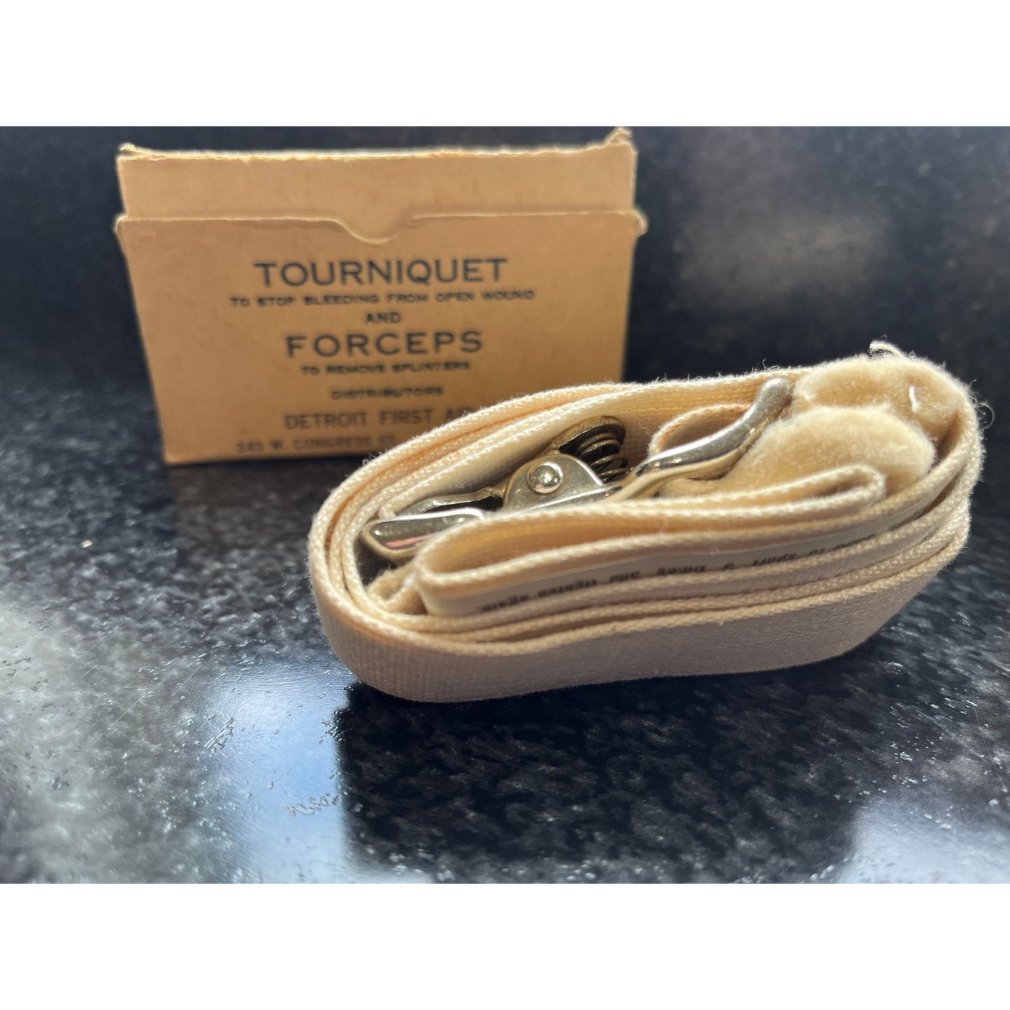 Vtg Medical Equipment Tourniquet and Forceps With Box & Wire Splint DETROIT First AID Co Original Box NIB