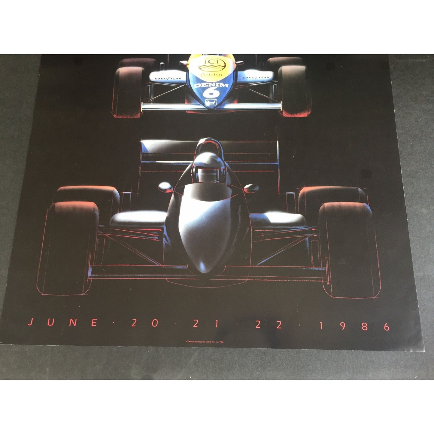 Vintage 1986 Detroit Grand Prix Poster V June 20 21 22 Detroit Renaissance Grand Prix, Inc. 1986