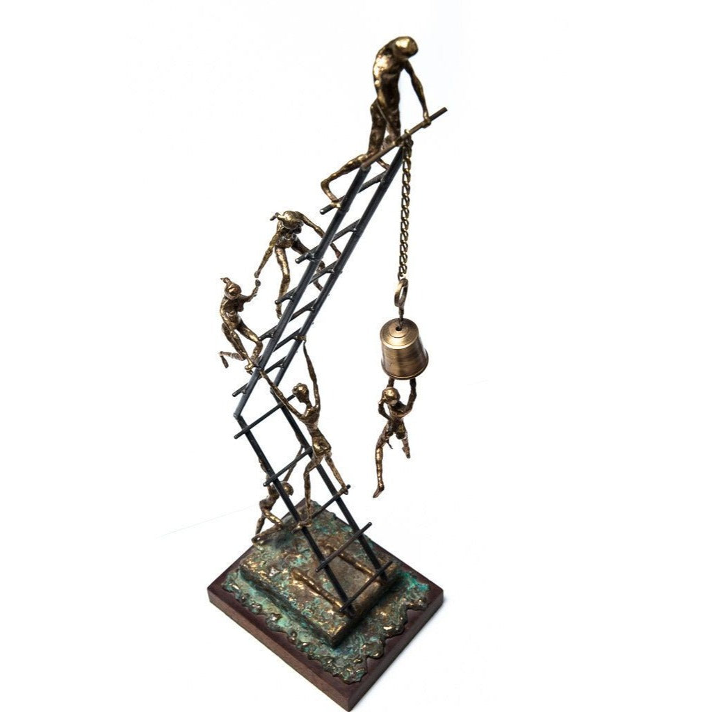 Vintage 1970’s Bronze Sculpture 6 Children Climbing Ladder Signed Artist EVANS ( Bill Evans) Bell Handmade