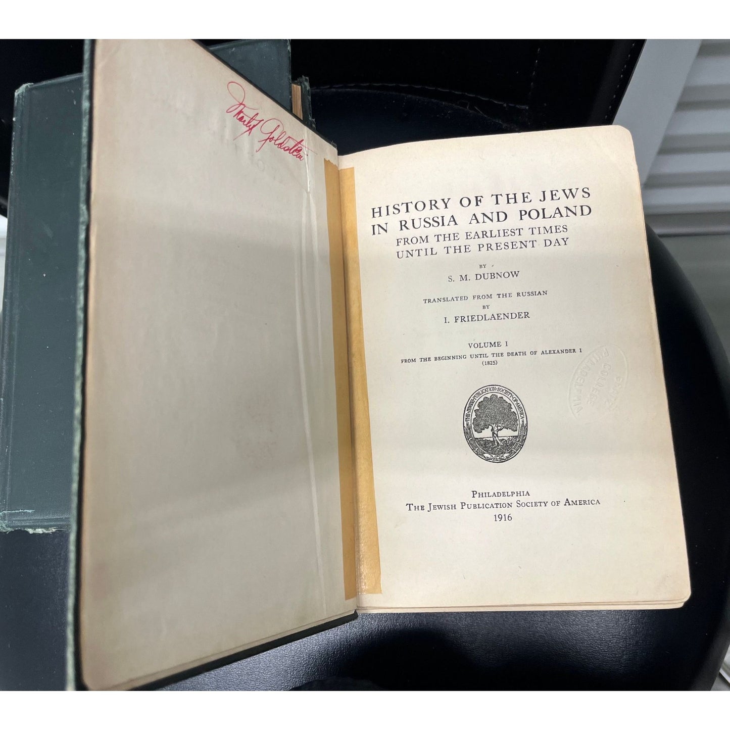 History of the Jews in Russia and Poland by S. M. Dubnow Vols. I - III 1916 HC Embossed "State College Philadelphia"