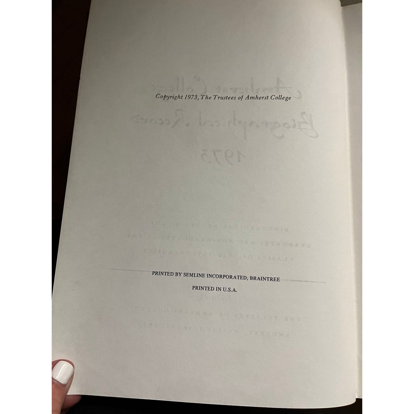 Amherst College Biographical Record Sesquicentennial Edition 1973  Graduates & Non-Graduates 1822-1971 Hardcover January 1, 1973