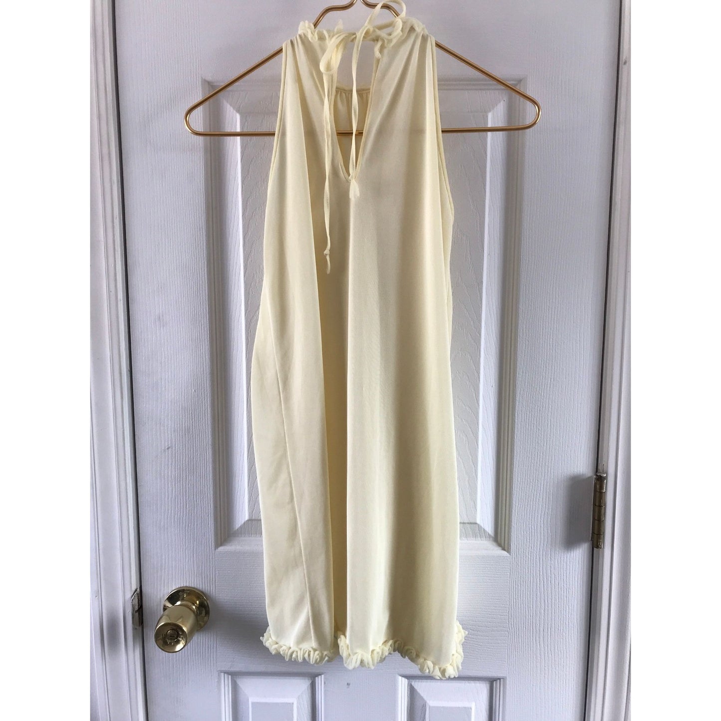 Vintage 1960's Cherri Lynn 2 Piece Lingerie Set Yellow Robe & Gown XS With Ruffles Halter Top