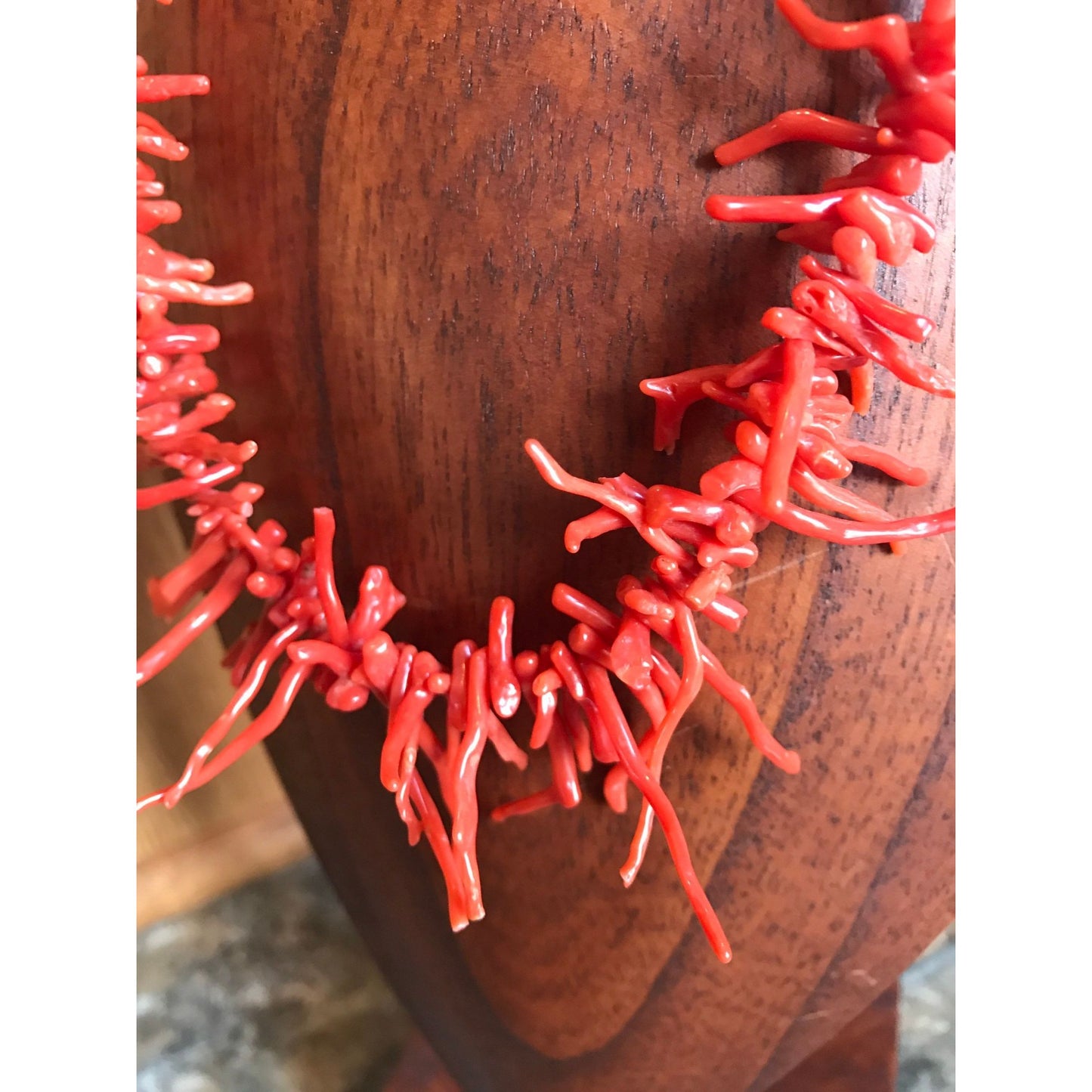 Vtg 1970's Natural Red Coral Branch Necklace Sterling Silver Beads & Silver Tone Spring Ring Clasp