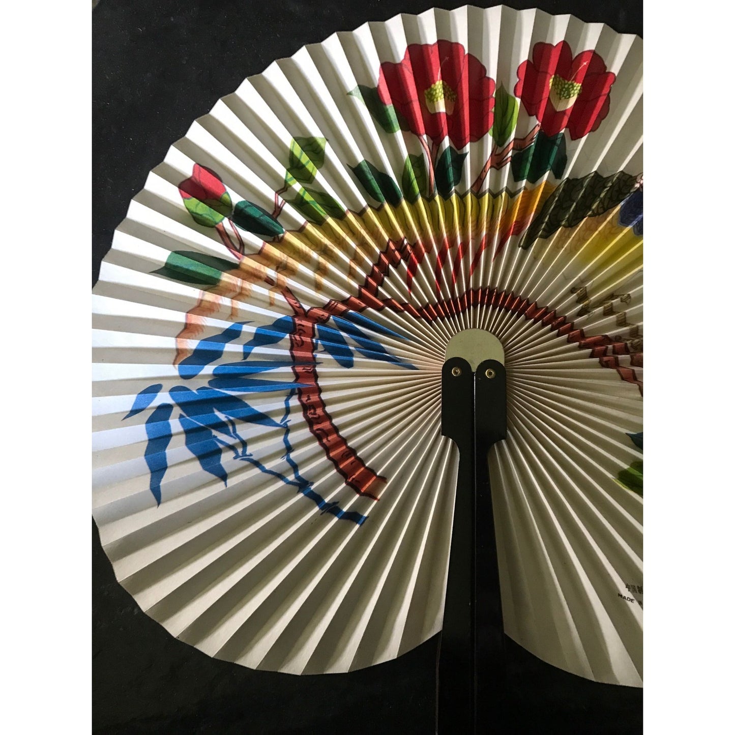 Vintage Hand Fan Peacock & Flowers Paper Folding Hand Fan Made In China