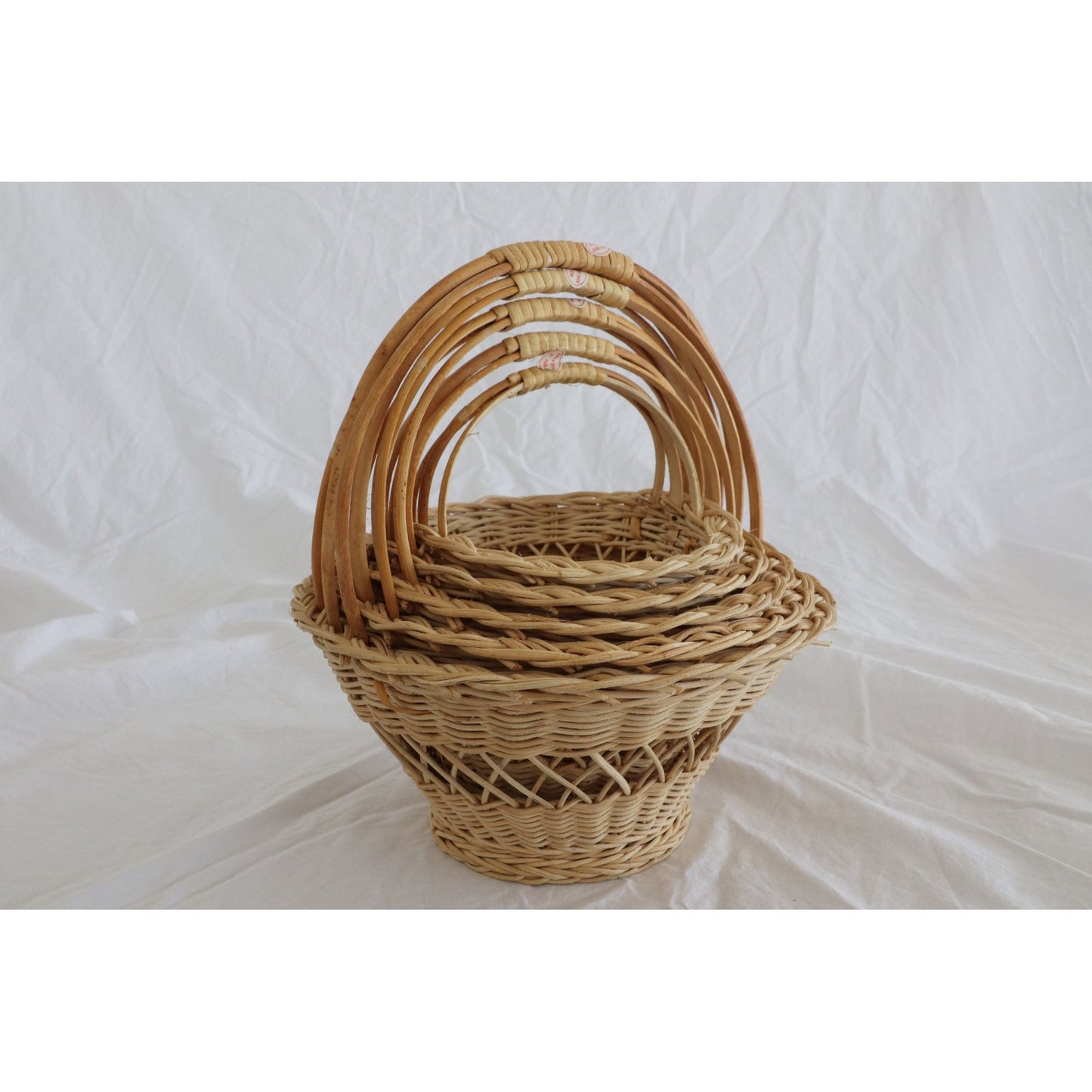 Vintage 5 Nesting Straw Baskets Handmade New With Tags Made In Hong Kong