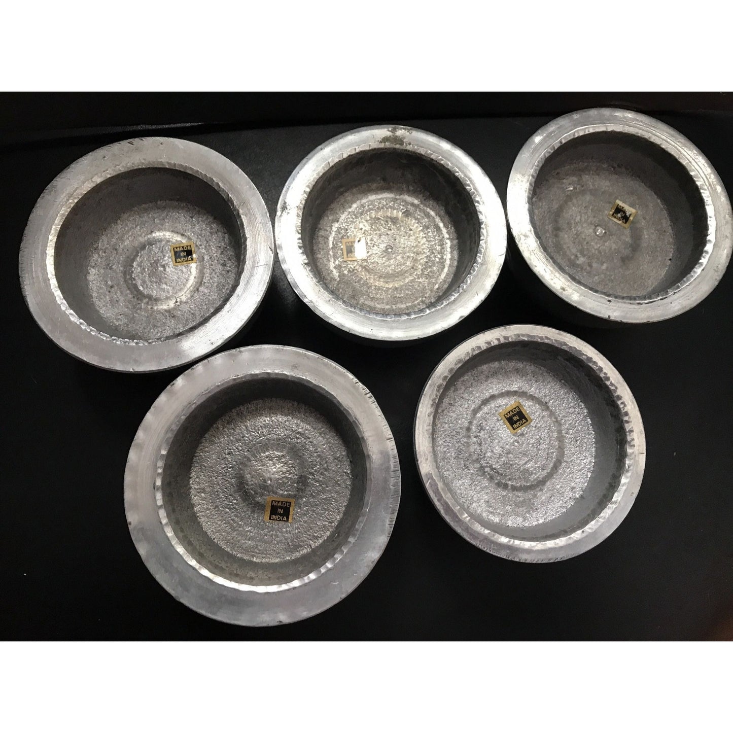 Vintage Pewter Votive Candle Holders Hammered Round Made in India Set Of 5