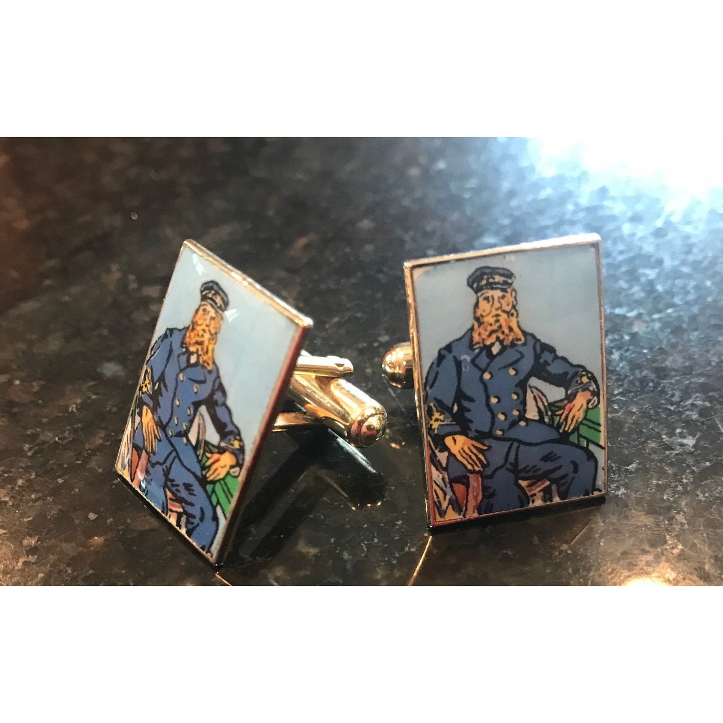 Vtg Portrait Of The Postman Joseph Roulin By Vincent Van Gogh Enamel Cufflinks Made In Germany Gold Plate One Of A Kind