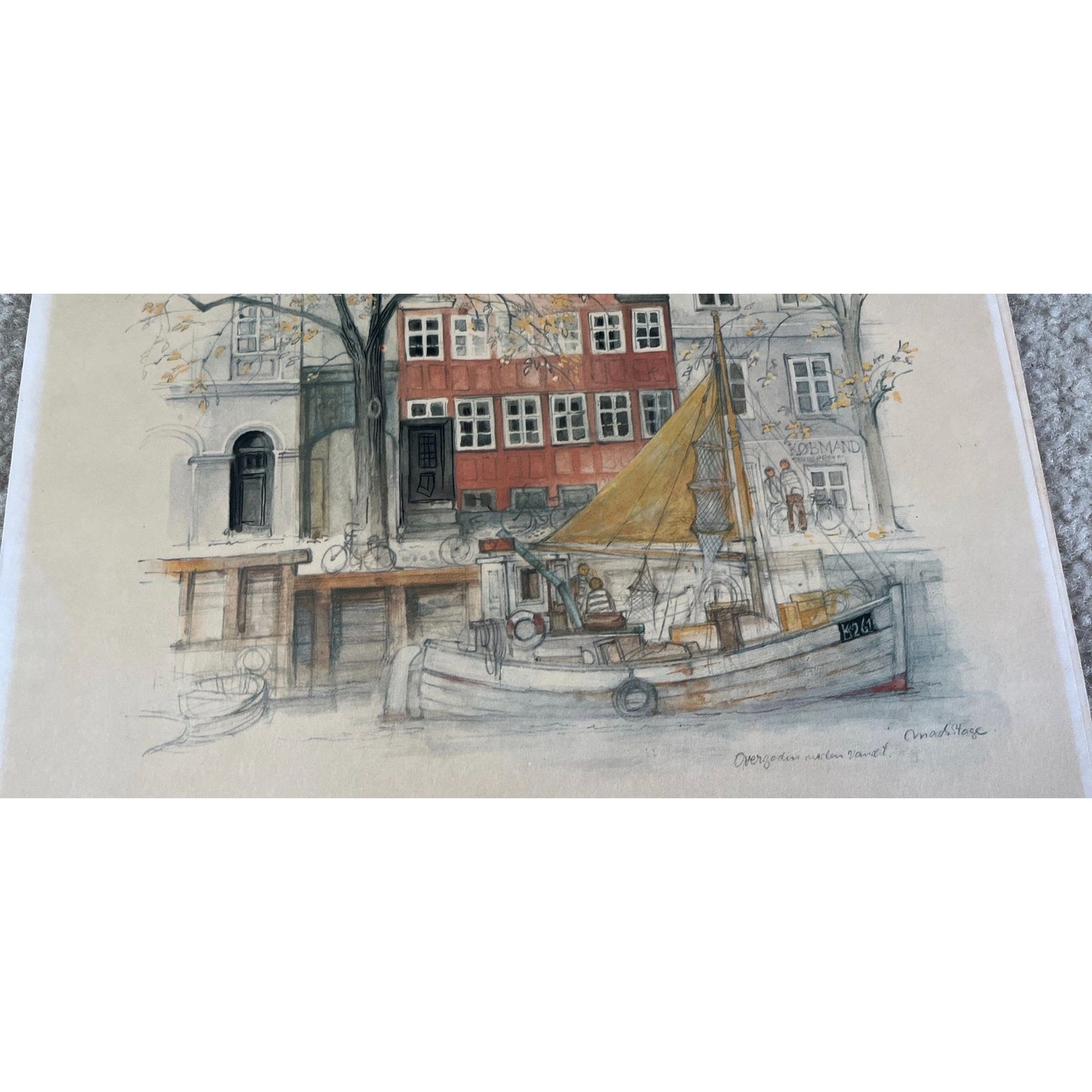 cVintage 1970's Print By Mads Stage Danish Artist Overgaden Christianshavn Copenhagen Stenders ForlagArt