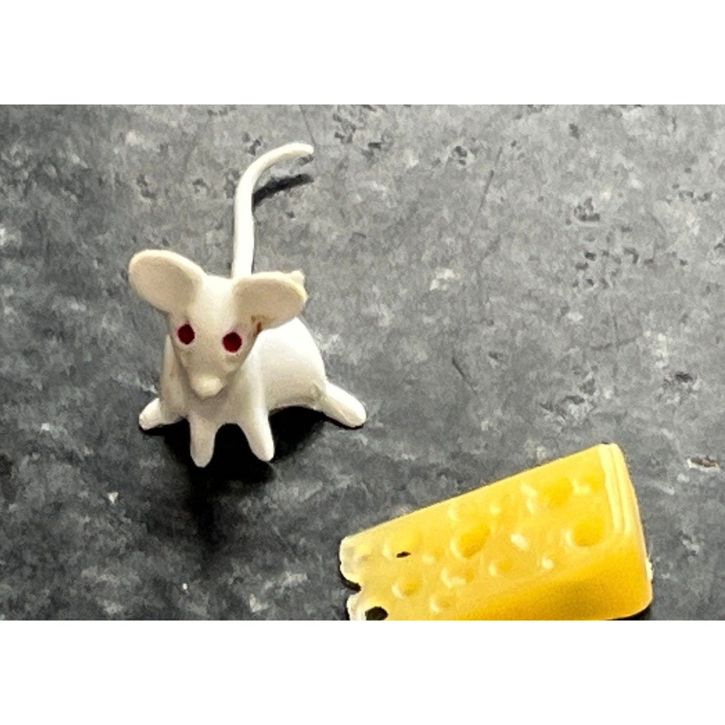 Vintage 1960's Mouse & A Piece Of Swiss Cheese 2 Miniatures Stamped West Germany Bright Red Eyes