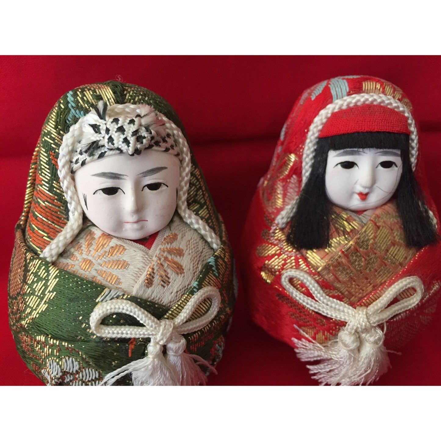 Handmade Emperor and Empress Ginger Jar Dolls With 100% Silk Kimonos Multicolor Hand Painted 3 1/4"