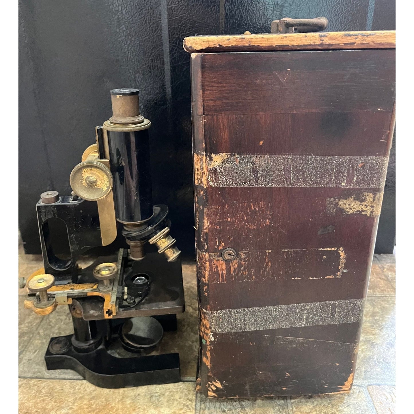 Antique Aug 24, 1897 Medicine Bausch & Lomb Microscope With Original Wooden Case 1800's