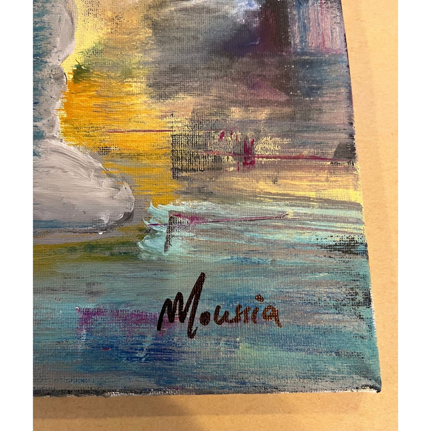 Handmade Fine Art Titled " Shabbat Candles" Hand Signed By Local Artist Moussia Acrylic On Canvas 16" x 12"