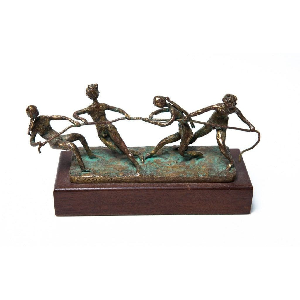 Vtg 1970’s Bronze Sculpture Tug Of War Children Signed Artist EVANS Handmade Detroit Artist