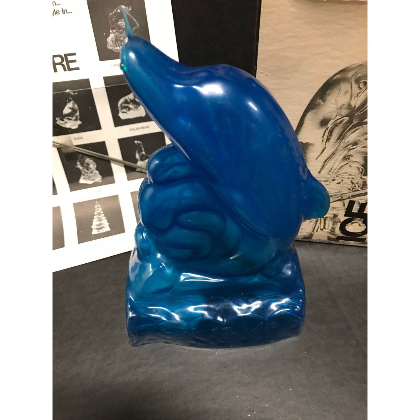 Vintage 1980's Dolphin Ice Art Sculpture On A Wave CBL Specialties Original Box And Instructions