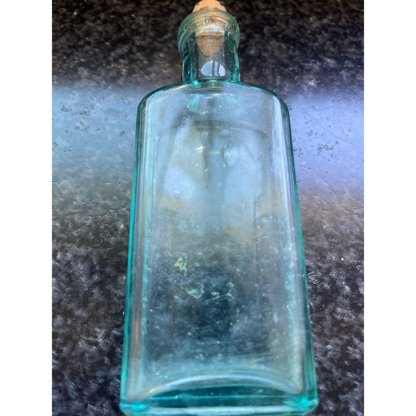 Antique A. J. WHITE LONDON Light Green Rectangle Bottle With Cork 5 1/2" x 3/4"