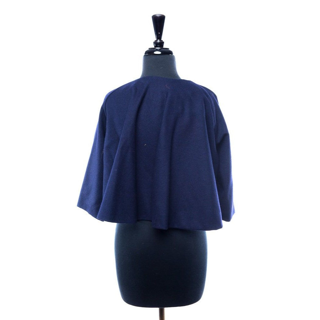 Vtg Cape 1950's BEST & CO Fifth Ave. New York Navy Blue Wool Half Cape Jacket Fully Lined Medium Three Buttons