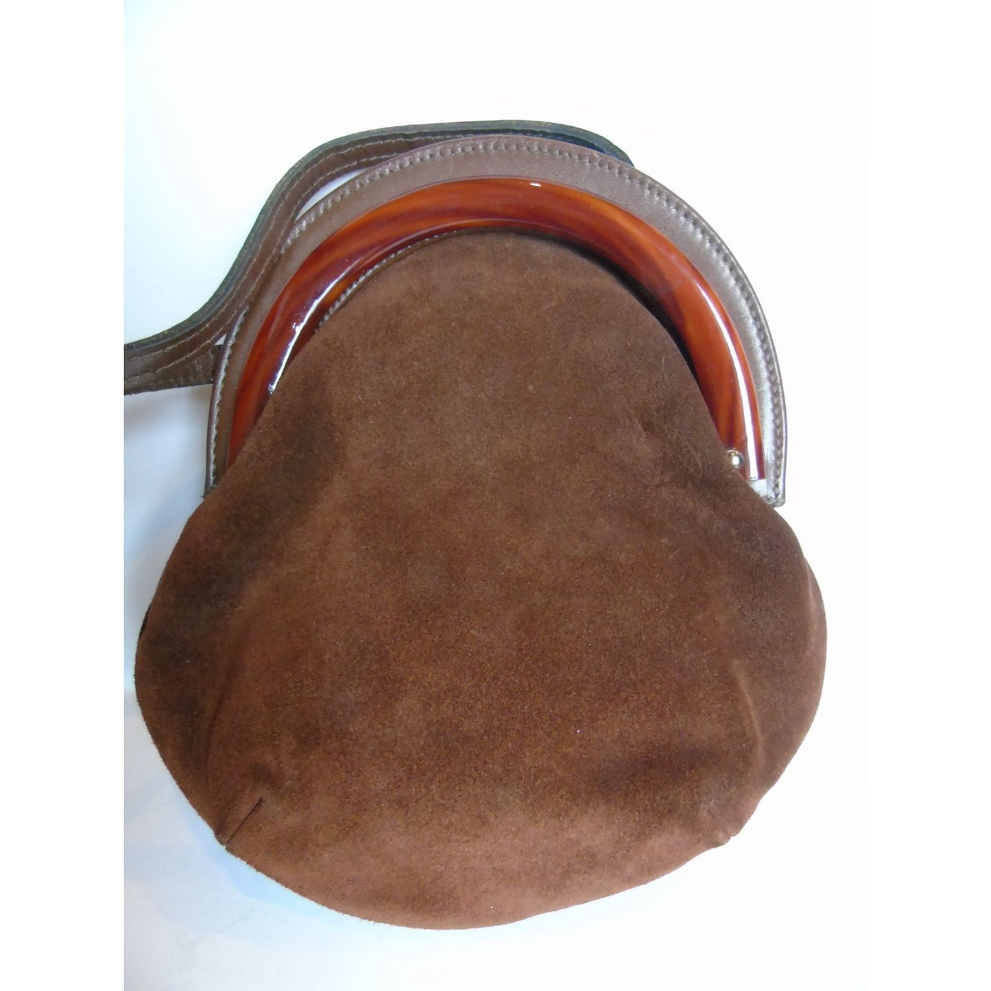 Vintage Harry Rosenfeld Suede And Lucite Clutch Crossbody Shoulder Bag Brown 1950's