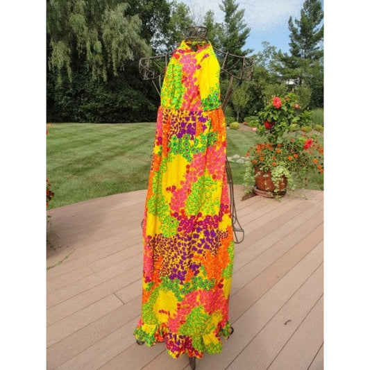 Vintage 60’s Ponape Of Honolulu Women’s Halter Top Maxi Dress Size 5-6 Hawaii Floral Pattern NWOT