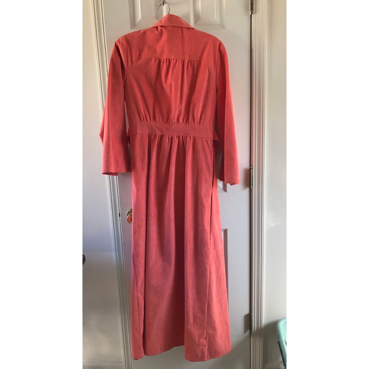 Vintage 1970’s Christian Dior Coat Saks Fifth Salmon Maxi Dress Mint S 14 Ultra Suede Attached Belt