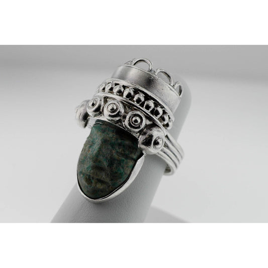 Vtg 1960's Aztec - Maya Warrior Ring Carved Turquoise Head Sterling Silver 925 Taxco Mexico Size 6