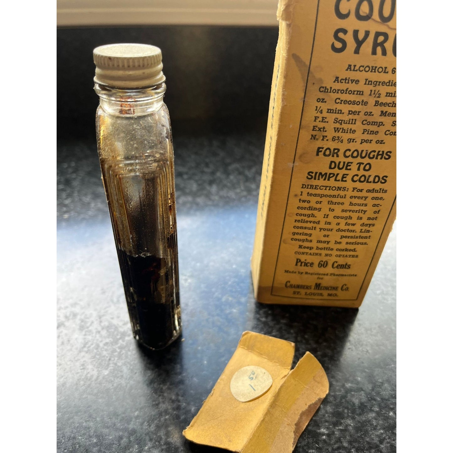 Antique Medicine CHAMBERS' Cough Syrup Original Box Antique Glass Bottle Chambers' Medicine Co. St. Louis MO